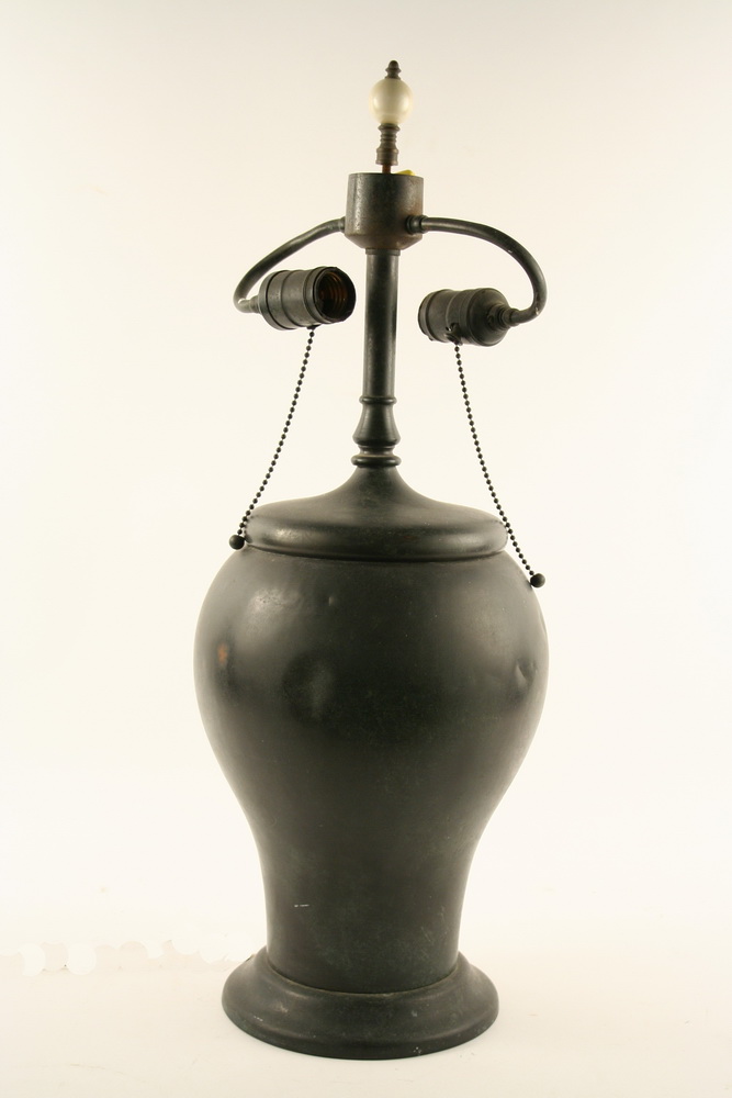 Appraisal: TABLE LAMP - BLACK PAINTED METAL GINGER JAR SHAPE BASE