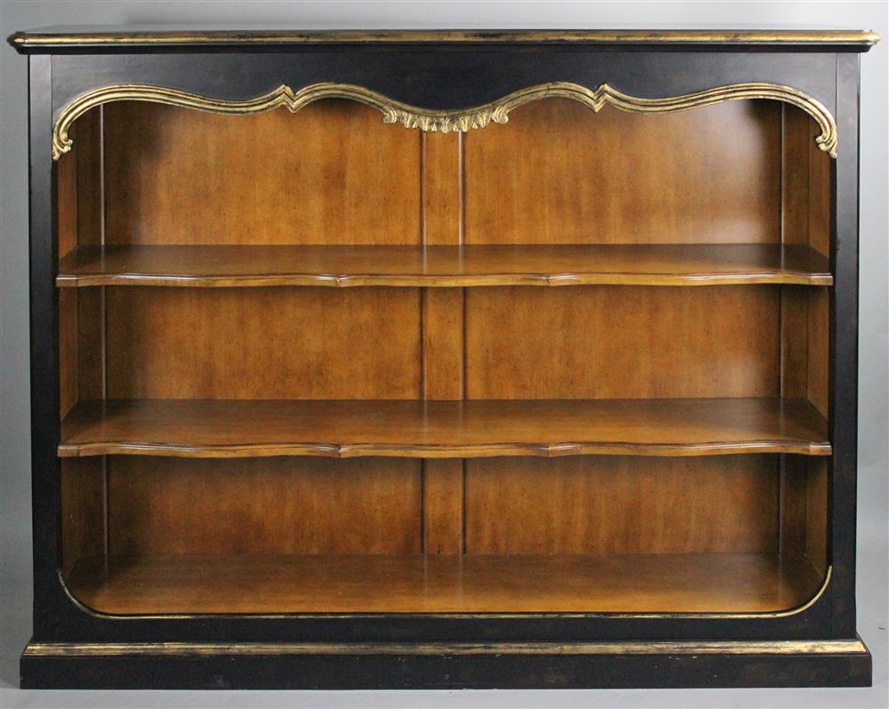 Appraisal: CENTURY FURNITURE CARVED AND EBONIZED BOOKCASE WITH GILT DECORATIONS having