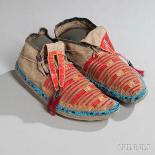 Appraisal: Sioux Beaded and Quilled Hide Moccasins c s the bifurcated