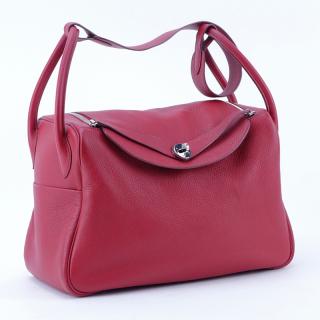 Appraisal: Hermes Rouge Casaque Lindy Clemence Bag Palladium hardware leather interior