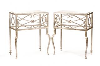 Appraisal: Pair Hollywood Regency Silver Leaf Console Tables Italian late th