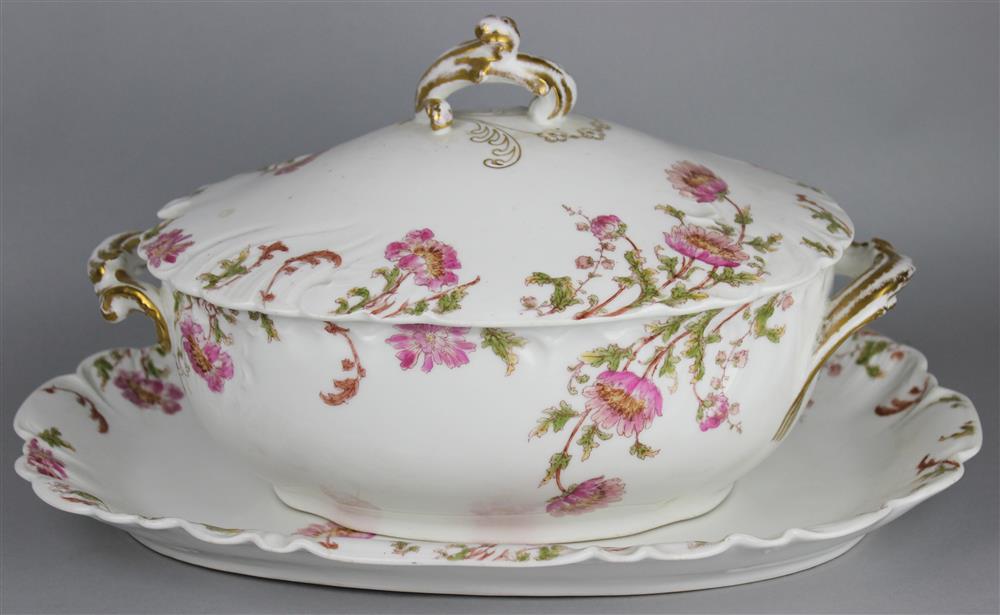 Appraisal: FIELD HAVILAND LIMOGES COVERED TUREEN AND TRAY with pink floral