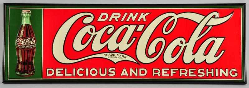 Appraisal: Embossed Tin Coca-Cola Bottle Sign Description Framed without glass Beautiful