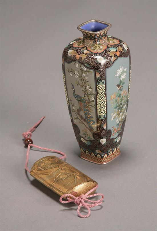 Appraisal: Japanese Silver-Mounted Cloisonn Enamel Square Meiping-Form Vase and a Gold