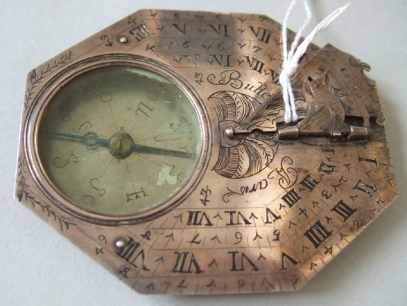 Appraisal: A silver Butterfield type sundial compass marked for latitudes the