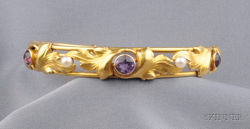 Appraisal: kt Gold Amethyst and Cultured Pearl Bracelet Alling Company the