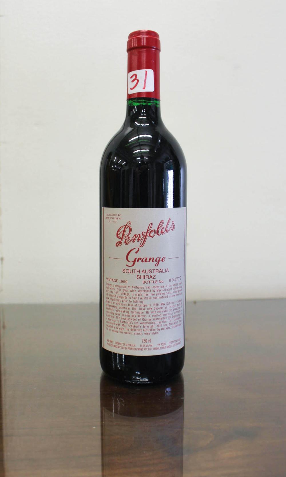 Appraisal: SINGLE BOTTLE OF PENFOLDS 'GRANGE' SHIRAZ South Australia bottle no