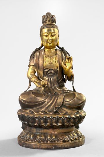 Appraisal: Large Kuang Hsu Chased and Gilded Figure of Buddha fourth