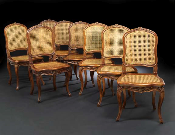 Appraisal: Suite of Eight Provincial Louis XV-Style Fruitwood Sidechairs each with