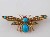 Appraisal: A Victorian carat gold turquoise and seed pearl insect brooch