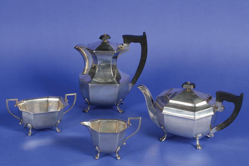 Appraisal: A FOUR PIECE TEA COFFEE SET of octagonal form with