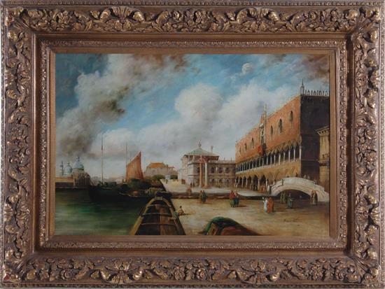 Appraisal: Venetian canal scene framed on canvas framed size H W