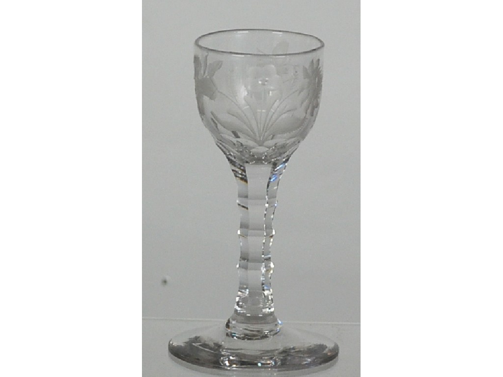 Appraisal: EIGHTEENTH CENTURY DRINKING GLASS the small rounded bowl wheel engraved