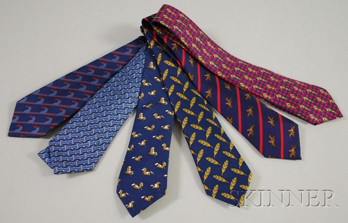 Appraisal: Six Silk Herm s Neckties Paris