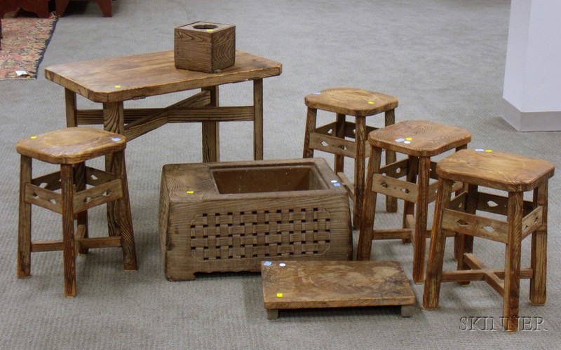 Appraisal: Eight Japanese Pine Furniture and Accessory Items a set of