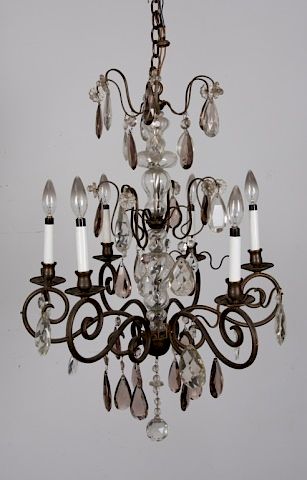 Appraisal: Brass Blown Glass Chandelier Chandelier having six brass arms blown