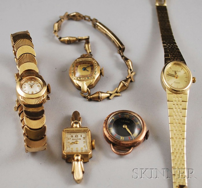 Appraisal: Five Lady's Watches including a kt gold G neve a