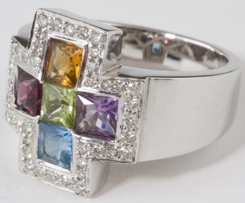 Appraisal: Multistone and Diamond Ring withPeridot Amethyst Citrine Topaz and red