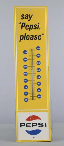 Appraisal: Pepsi Tin Thermometer Advertisement Sign This yellow tin sign has