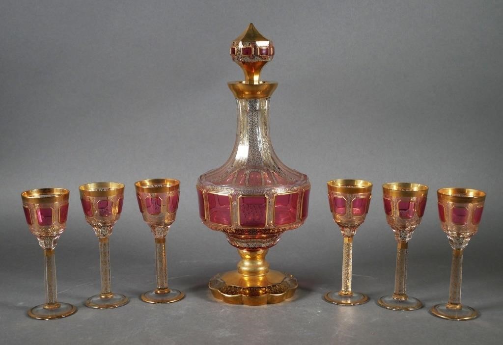 Appraisal: Ruby flash Bohemian decanter set Decanter measures about high Fine