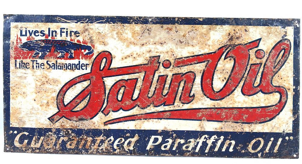 Appraisal: 's Satin Oil Metal Advertising Sign Available in this lot