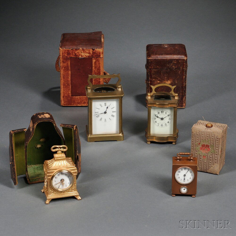 Appraisal: Four Time-only Carriage Clocks three French all in travel cases