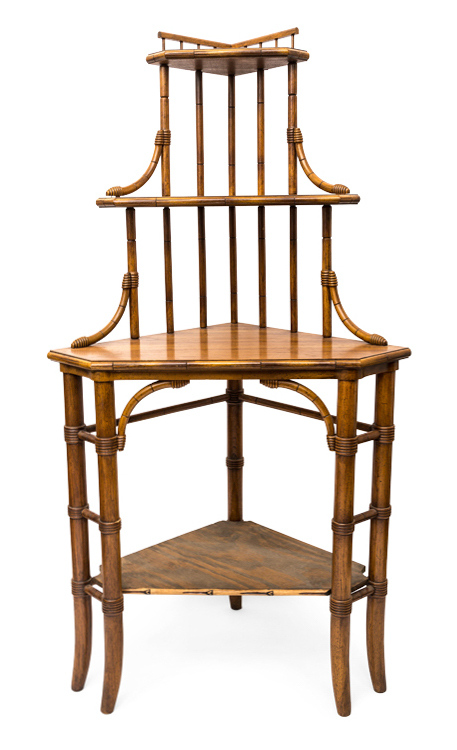 Appraisal: Sale Lot A Faux Bamboo Corner Etagere having tiered graduated