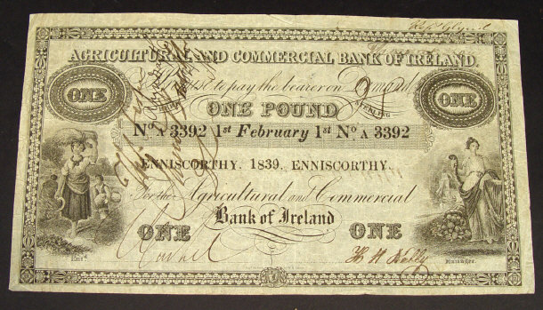 Appraisal: Agricultural and Commercial Bank of Ireland one pound note dated