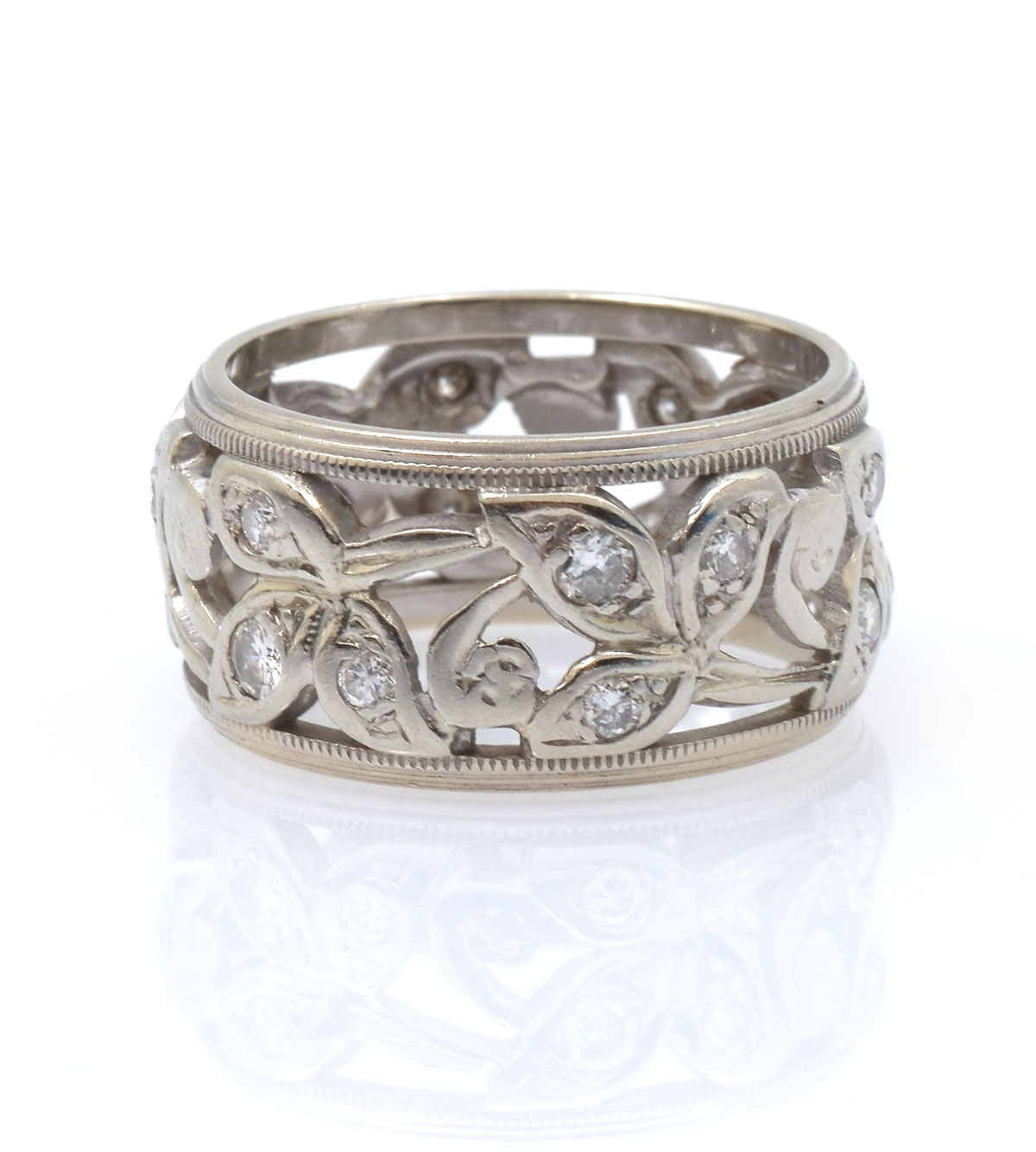 Appraisal: K MID-CENTURY LEAF MOTIF RING WITH DIAMONDS K white gold