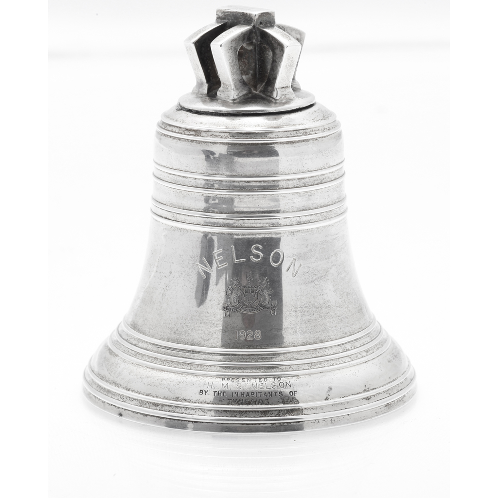 Appraisal: A cased silver presentation HMS Nelson bell Henry Hodson Plante