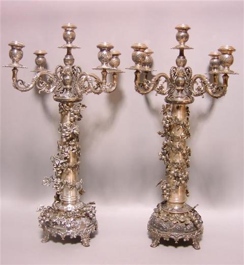 Appraisal: PAIR OF TURKISH SILVER CANDELABRA Marked the embassy-sized columnar candlesticks