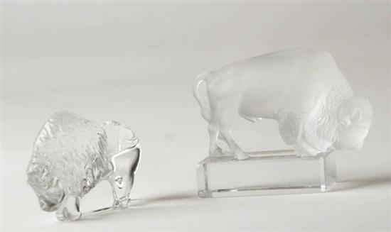 Appraisal: Two Glass Animal Figures a frosted buffalo on clear rectangular