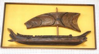 Appraisal: WITCO Carved Wood Ship Wall Sculpture Framed wit WITCO Carved