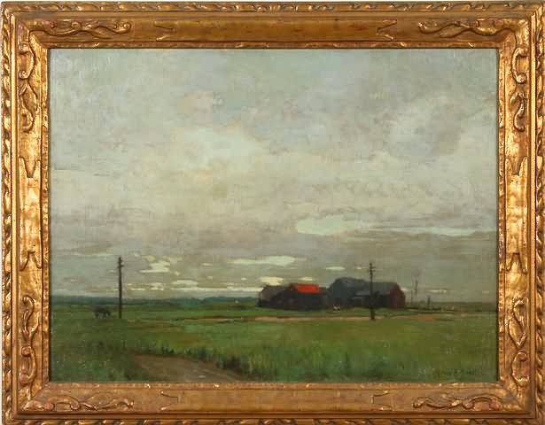 Appraisal: Farm landscape oil on canvas board x restored SLR Henry