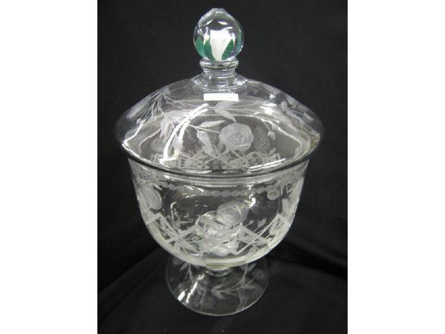 Appraisal: Pairpoint Large Cut Crystal Covered Compote with art glass paperweight