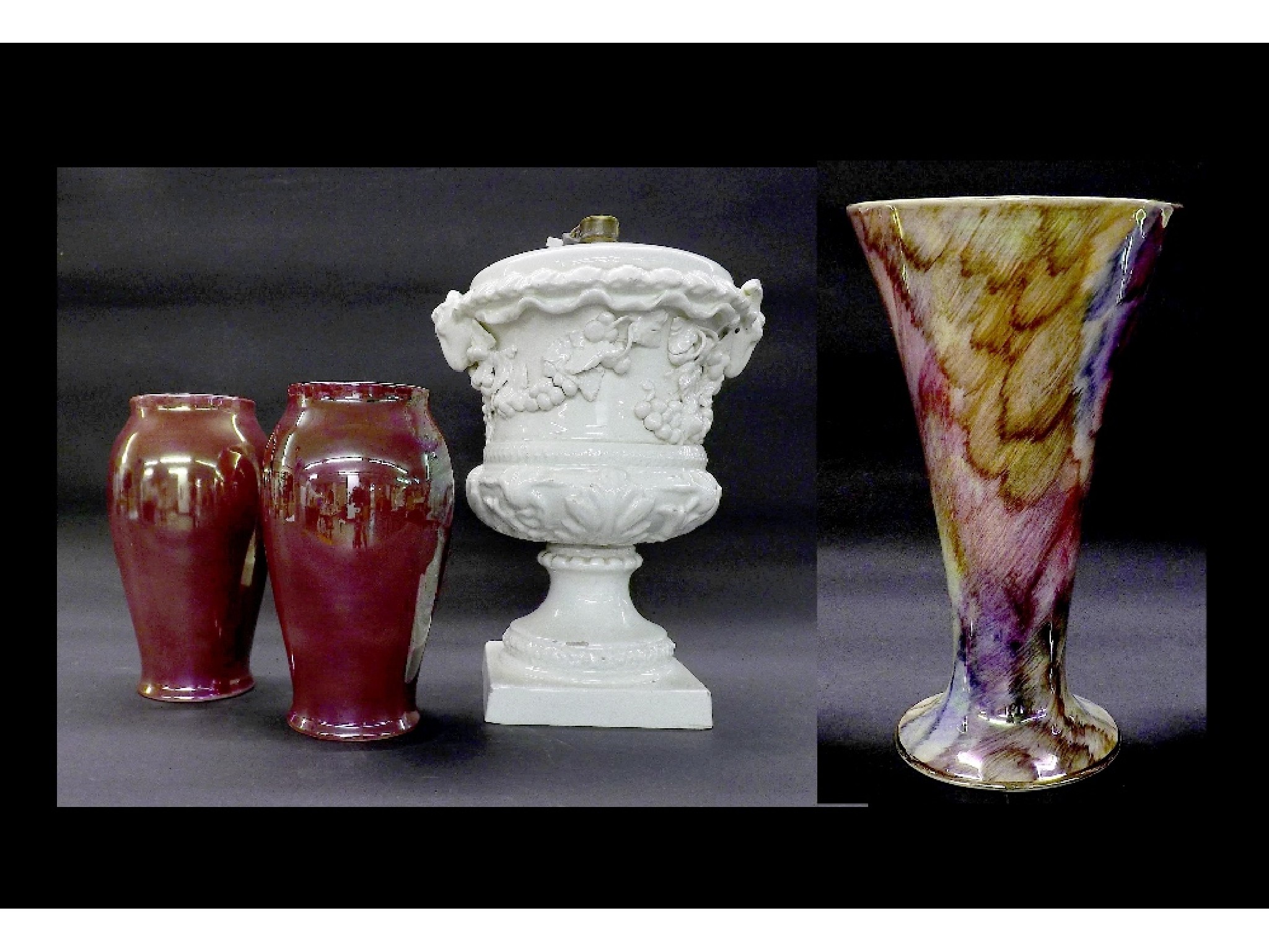 Appraisal: Pair of mid th century pink lustre baluster vases high