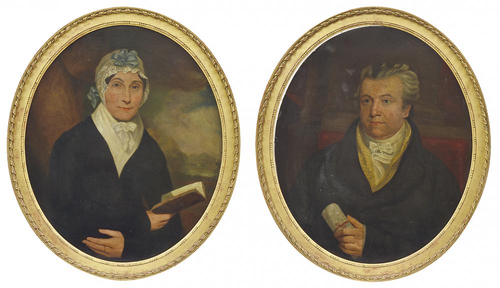 Appraisal: BRITISH SCHOOL th century Pair of Portraits oil on canvas