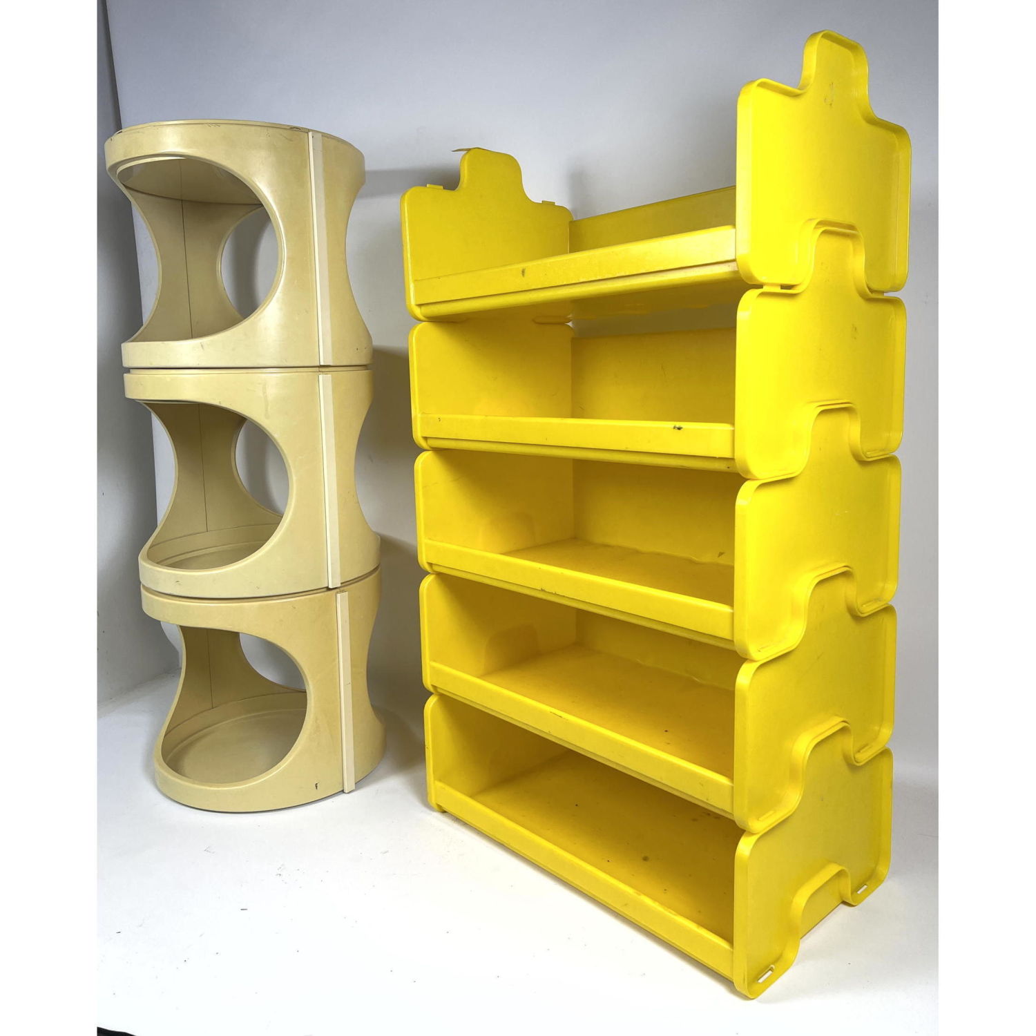 Appraisal: Vintage Plastic Lot Five Yellow Plastic Stacking Storage Bins Set