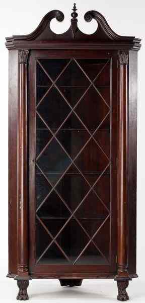 Appraisal: Diminutive Architectural Corner Cupboardearly th century mahogany and mahogany veneers