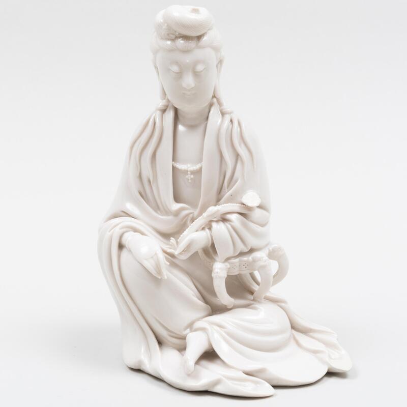 Appraisal: Chinese White Glazed Porcelain Figure of Seated Guanyin Impressed double