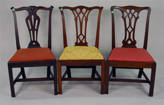 Appraisal: THREE CHIPPENDALE MAHOGANY SIDE CHAIRS th th century one with