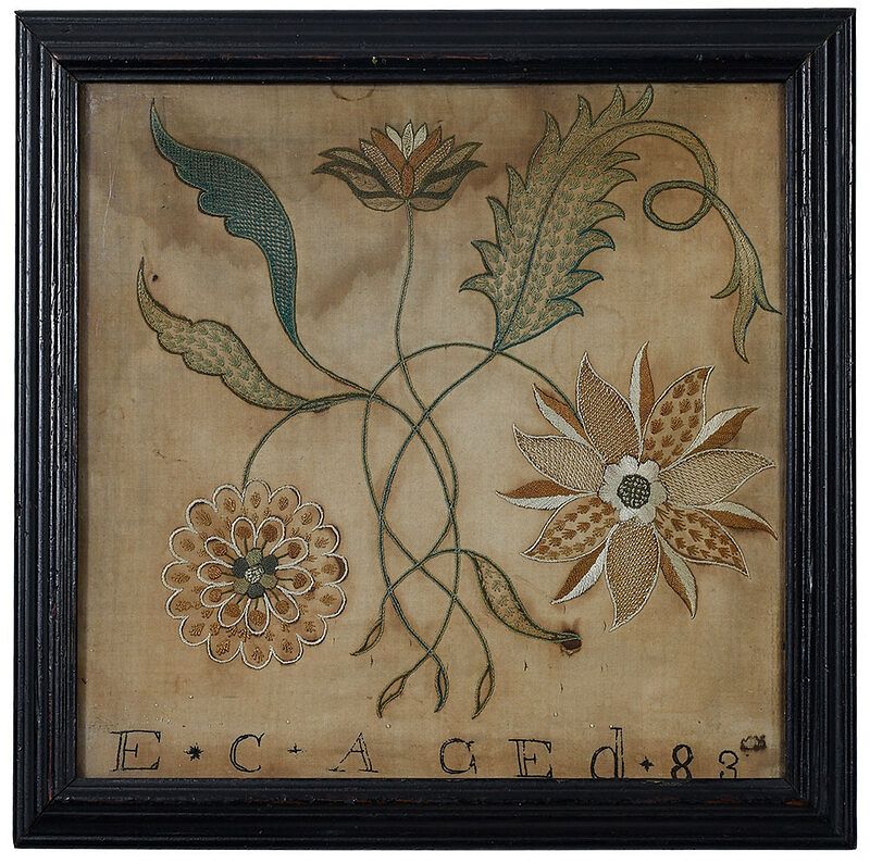 Appraisal: New England Floral Embroidery circa intertwined blossoms displaying various embroidery