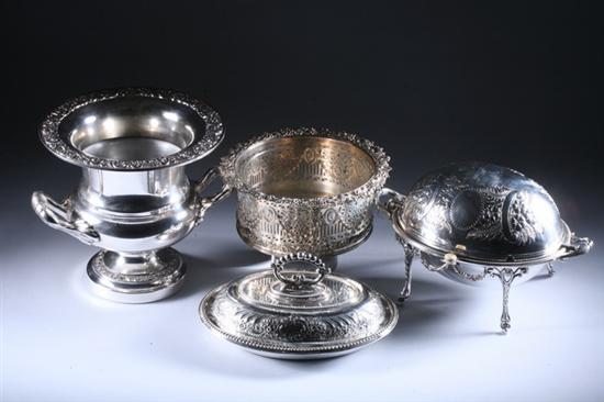 Appraisal: FOUR PIECES ENGLISH SILVER PLATED HOLLOWWARE Including a Cooper Brothers