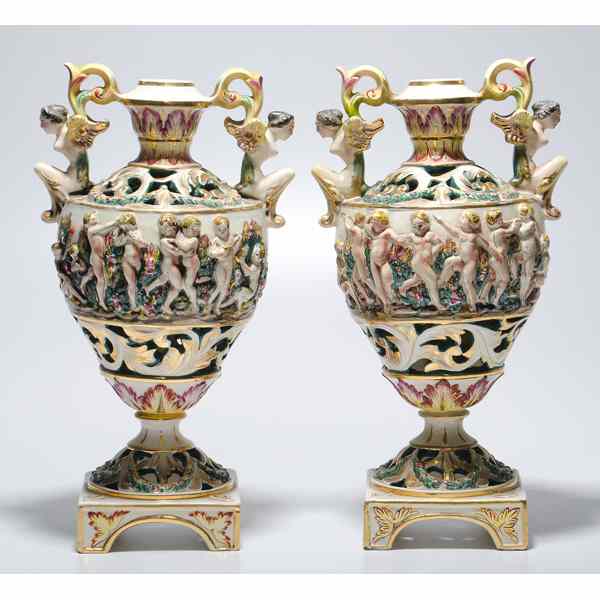 Appraisal: Capodimonte Urns Continental th century Pair of porcelain urns with