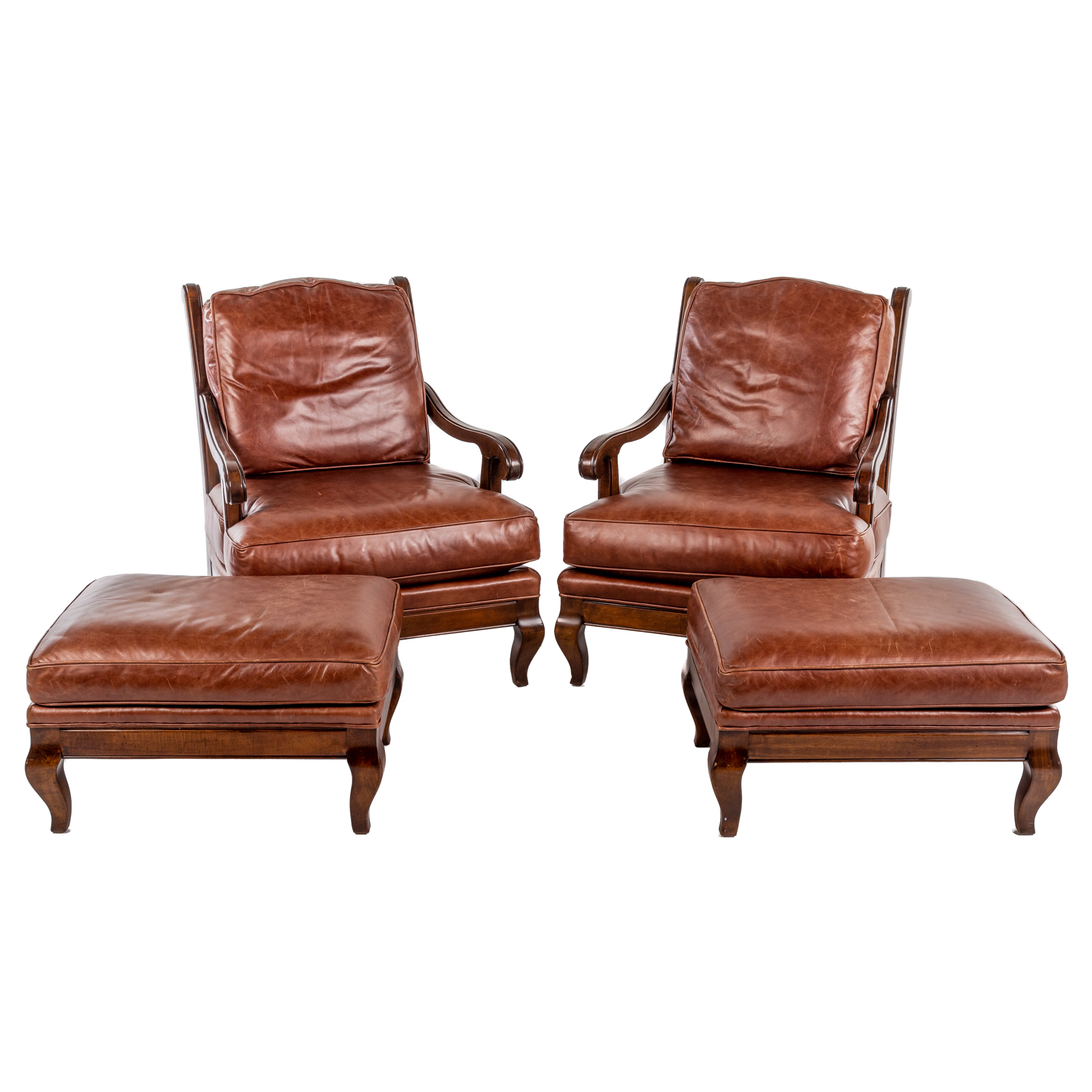 Appraisal: A PAIR OF HICKORY CHAIR LEATHER CHAIRS OTTOMANS st century