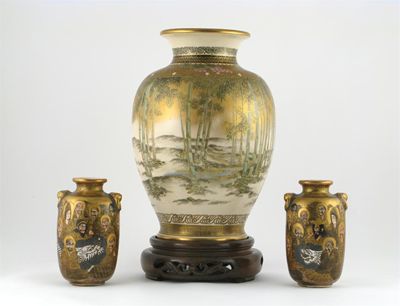 Appraisal: A pair of small Japanese Satsuma vases painted with a