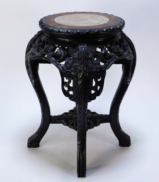 Appraisal: CHINESE CARVED HARDWOOD MARBLE TABLE STAND China Early th CenturyInset