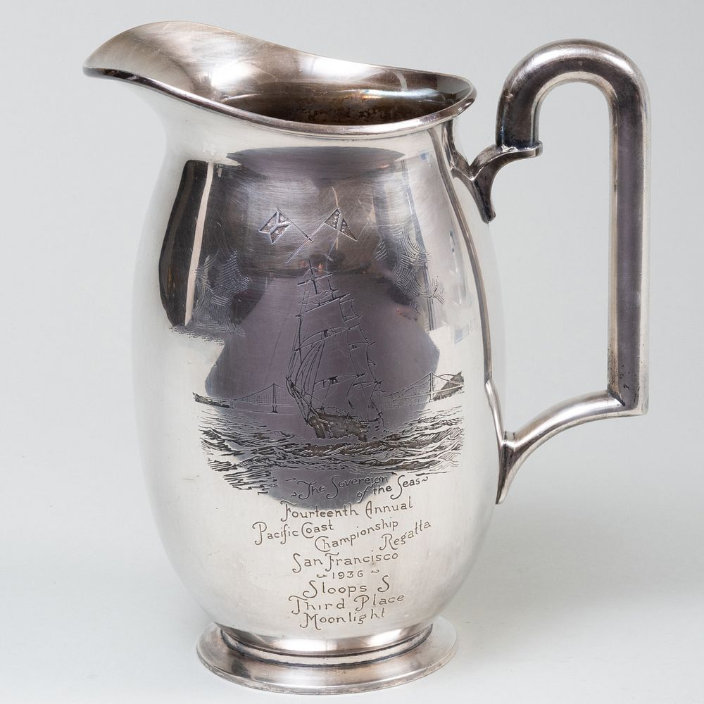 Appraisal: Rogers Brothers Silver Plate Regatta Pitcher Marked inscribed 'The Sovereign