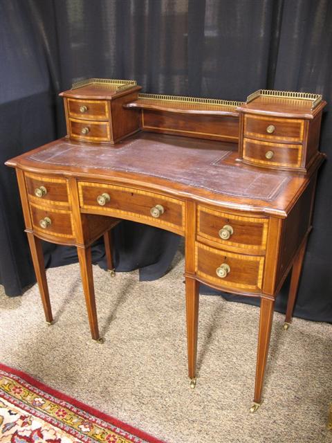 Appraisal: HEPPLEWHITE STYLE MAHOGANY SATINWOOD DESK Late th century probably English