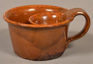 Appraisal: th Century Glazed Redware Shaving Mug - h